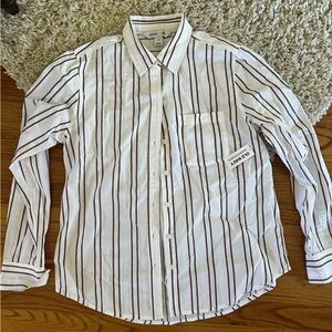 NWT cute Old Navy women’s XS White and brown Striped Shirt 100% cotton